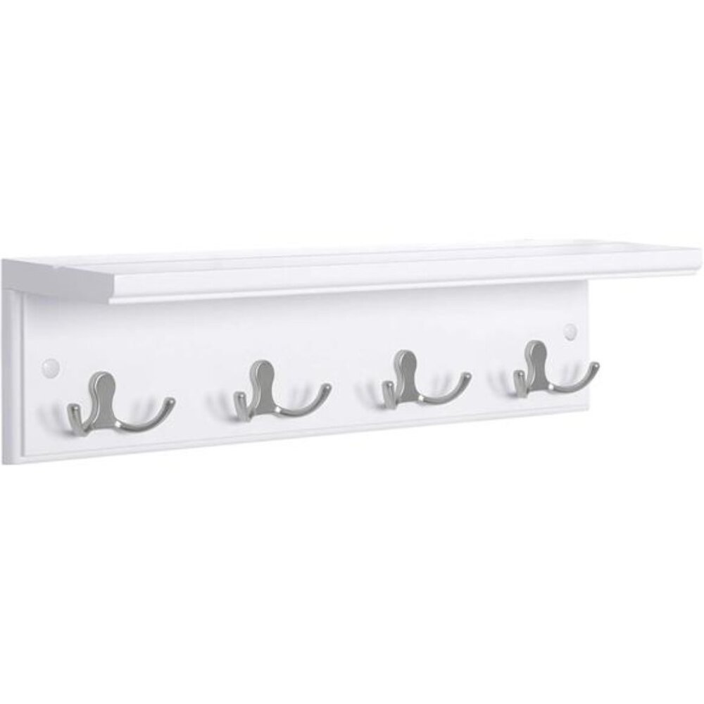 Wall-Mounted Hanging Coat Rack with Wooden Shelf, 4 Double Hooks